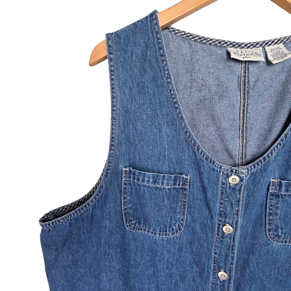 Vintage Womens Cottagecore Cotton Blue Denim Overall Jumper Dress SZ 2X Prairie - Picture 5 of 14